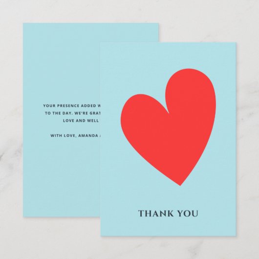 Valentijns hart pastel blauw bedankkaart (Voorkant / Achterkant)