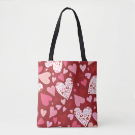 Valentijn's Heart Print Canvas tas - Rood & Roze L