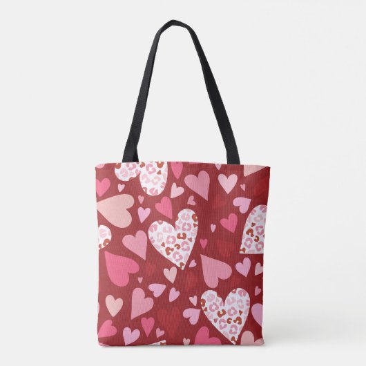 Valentijn's Heart Print Canvas tas - Rood & Roze L (Achterkant)