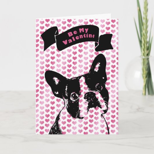 Valentijns - het Silhouet van Boston Terrier Feestdagen Kaart (Voorkant)