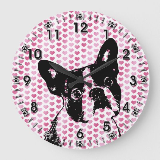 Valentijns - het Silhouet van Boston Terrier Grote Klok (Voorkant)