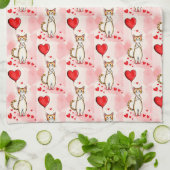 Valentijns keukendoek kat rode hart theedoek (Gevouwen)
