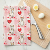 Valentijns keukendoek kat rode hart theedoek (Quarter Fold)