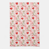 Valentijns keukendoek kat rode hart theedoek (Verticaal)