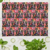 Valentijns keukenhanddoek kat rode hart (Gevouwen)
