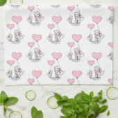 Valentijns keukenhanddoek kat roze harten (Gevouwen)