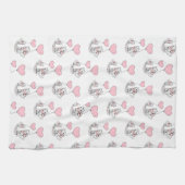 Valentijns keukenhanddoek kat roze harten (Horizontaal)
