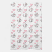 Valentijns keukenhanddoek kat roze harten (Verticaal)