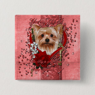 Valentijns - Key of My Heart - Yorkshire Terrier Vierkante Button 5,1 Cm