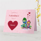 Valentijn's kleurrijke kikker paar met harten kaart (Gele Bloem)