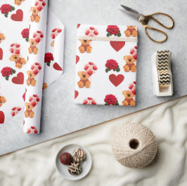 Valentijns Knuffelbeer Ambacht met Rode Hartjes Cadeaupapier