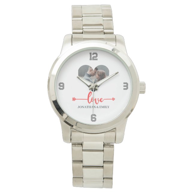 Valentijns  Koppel Hart Aangepaste gepersonaliseer Horloge (Voorkant)