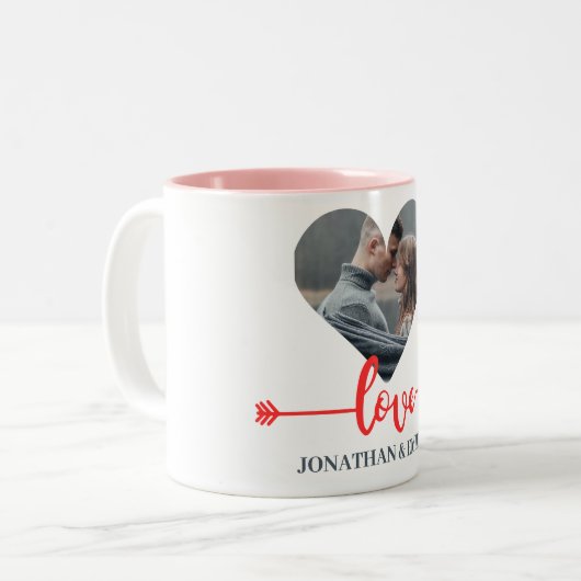Valentijns  Koppel Hart Aangepaste gepersonaliseer Tweekleurige Koffiemok (Voorkant links)