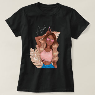 Valentijns nep glinsterend meisje bruin haar roze t-shirt