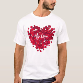 Valentijns Paar Custom Hart Roos Petals Wit T-shirt