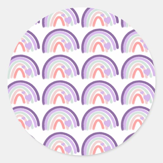 Valentijns Paars handgetekend regenboogpatroon Ronde Sticker (Voorkant)