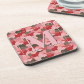 Valentijns papier harten faux camouflage monogram bier onderzetter (Linkerzijde)