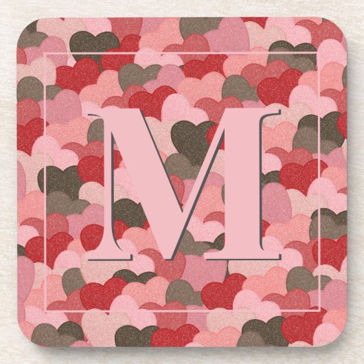 Valentijns papier harten faux camouflage monogram bier onderzetter (Voorkant)