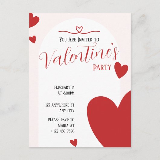 Valentijns Party Invitation Editable Design Uitnodiging Briefkaart (Voorkant)