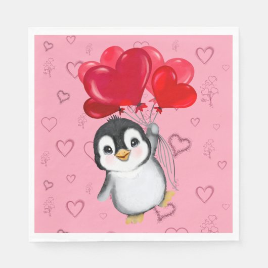 Valentijns Pinguïn  Servet (Voorkant)
