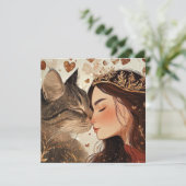 Valentijns prinses & haar poesje kaart (Staand voorkant)