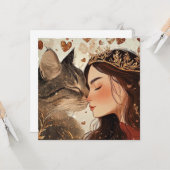 Valentijns prinses & haar poesje kaart (Voorkant / Achterkant in situ)