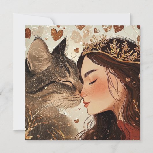 Valentijns prinses & haar poesje kaart (Voorkant)