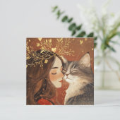 Valentijns prinses & haar poesje kat kaart (Staand voorkant)