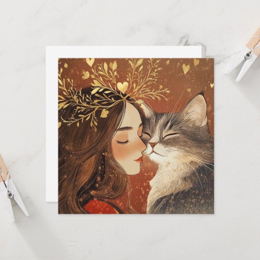 Valentijns prinses & haar poesje kat kaart (Voorkant / Achterkant in situ)