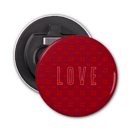 Valentijn's Red Hearts over Rode Liefde Button Flesopener (Voorkant)