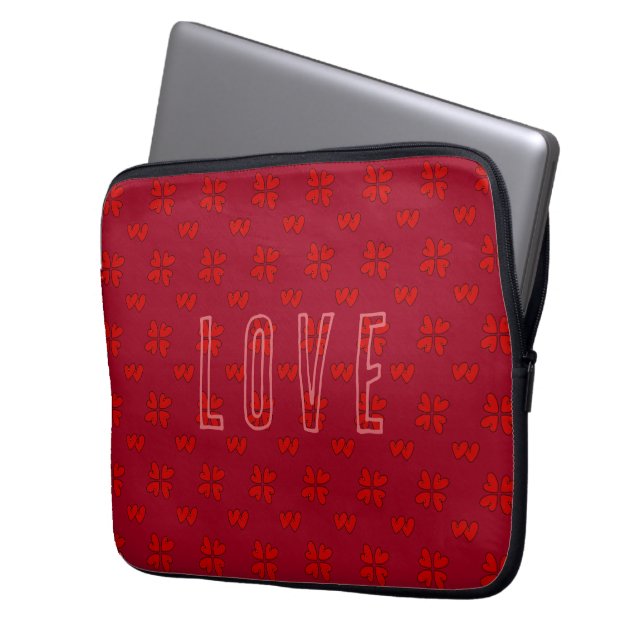 Valentijn's Red Hearts over Rode Liefde Laptop Sleeve (Voorkant Links)