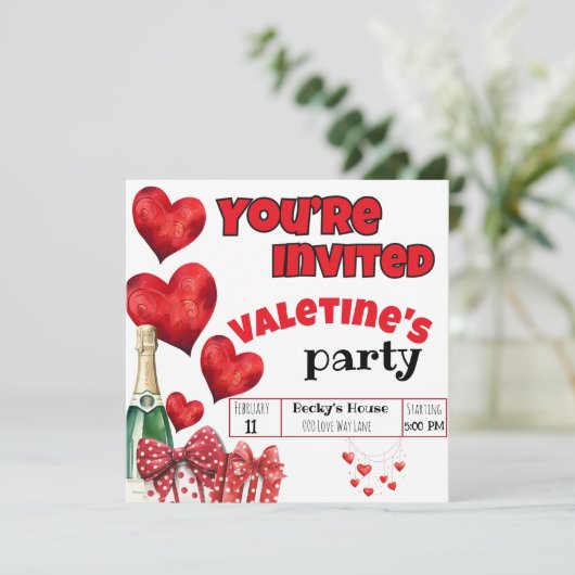 Valentijns Rode Hart en Polka Dots Champagne Kaart (Staand voorkant)