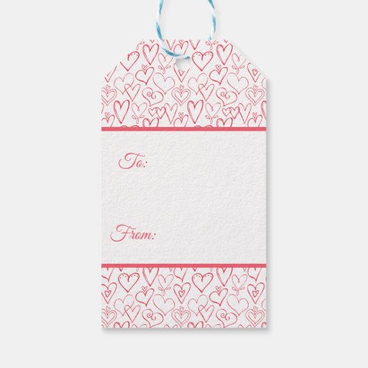 Valentijns  rood doodle harten patroon cadeaulabel (Achterkant)