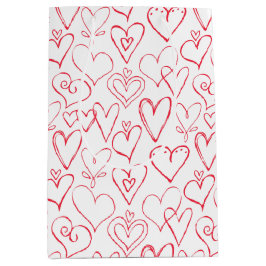 Valentijns  rood doodle harten patroon medium cadeauzakje