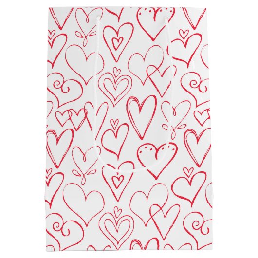 Valentijns  rood doodle harten patroon medium cadeauzakje (Achterkant)