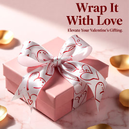 Valentijns  rood doodle harten patroon satijnen lint