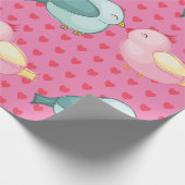 Valentijns Rood hart op roze met klauterTortelduif Cadeaupapier (Hoek)