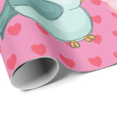 Valentijns Rood hart op roze met klauterTortelduif Cadeaupapier (Rol Hoek)
