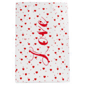 Valentijns rood op wit hartpatroon medium cadeauzakje (Voorkant)