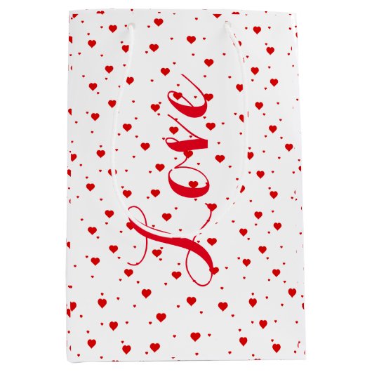 Valentijns rood op wit hartpatroon medium cadeauzakje (Voorkant)