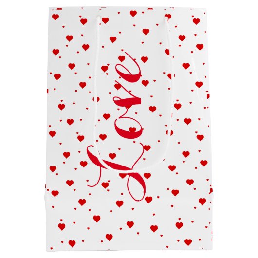 Valentijns rood op wit hartpatroon medium cadeauzakje (Achterkant)
