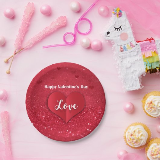 Valentijns - Rood papier - Hartenglitter - Papier Papieren Bordje (Feest)