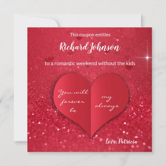 Valentijns rood papier — Heart Glitter — Coupon-ka Feestdagenkaart (Achterkant)
