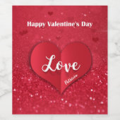Valentijns rood papier — Heart Glitter — Wijnlabel Wijn Etiket (Enkel label)