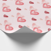 Valentijns roze en rode Waterverf hartpatroon Cadeaupapier (Hoek)