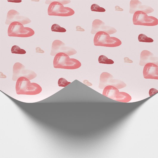 Valentijns roze en rode Waterverf hartpatroon Cadeaupapier (Hoek)