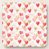 Valentijns roze rode en gouden hart ballonnen bier onderzetter (Voorkant)