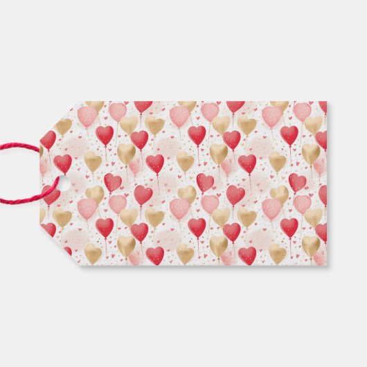 Valentijns roze rode en gouden hart ballonnen cadeaulabel (Achterkant Horizontaal)