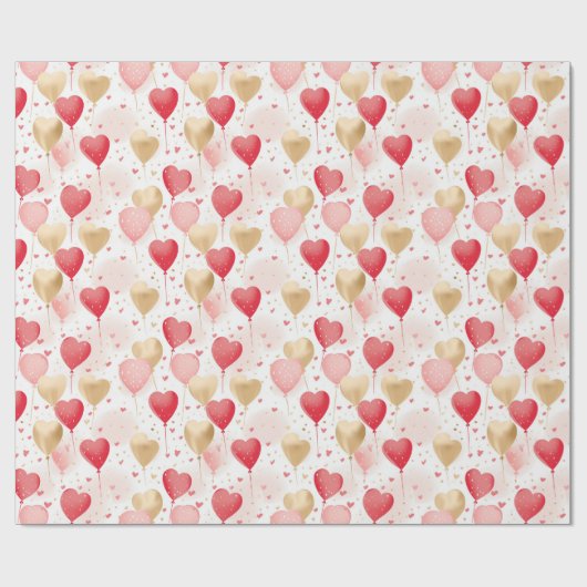 Valentijns roze rode en gouden hart ballonnen cadeaupapier (Vlak)