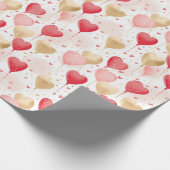 Valentijns roze rode en gouden hart ballonnen cadeaupapier (Hoek)